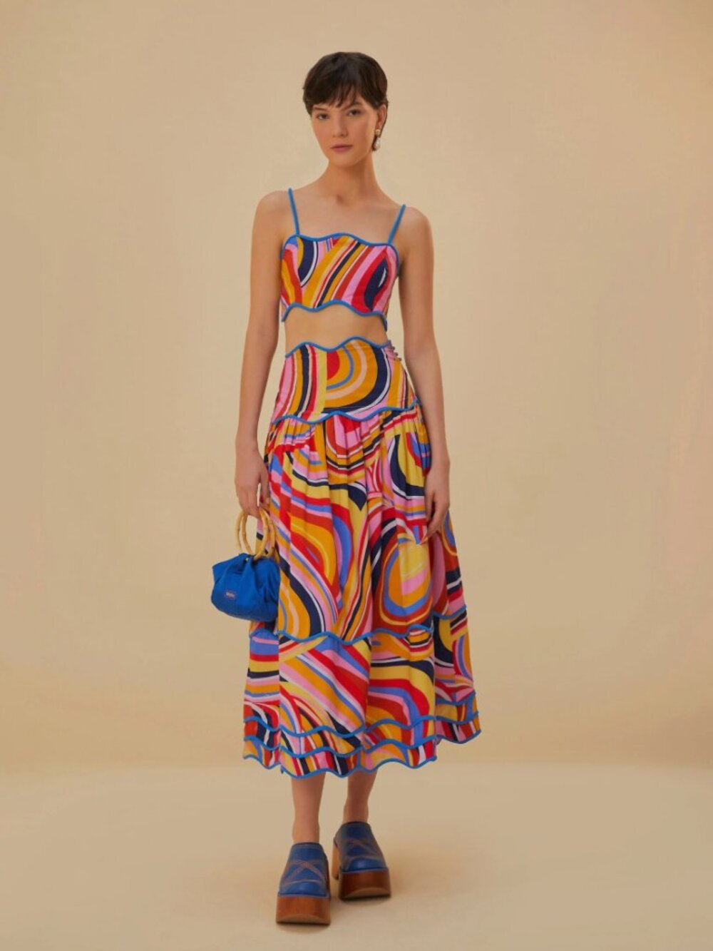 Farm Rio Multicolor Waves Midi Skirt S - Picture 3 of 10
